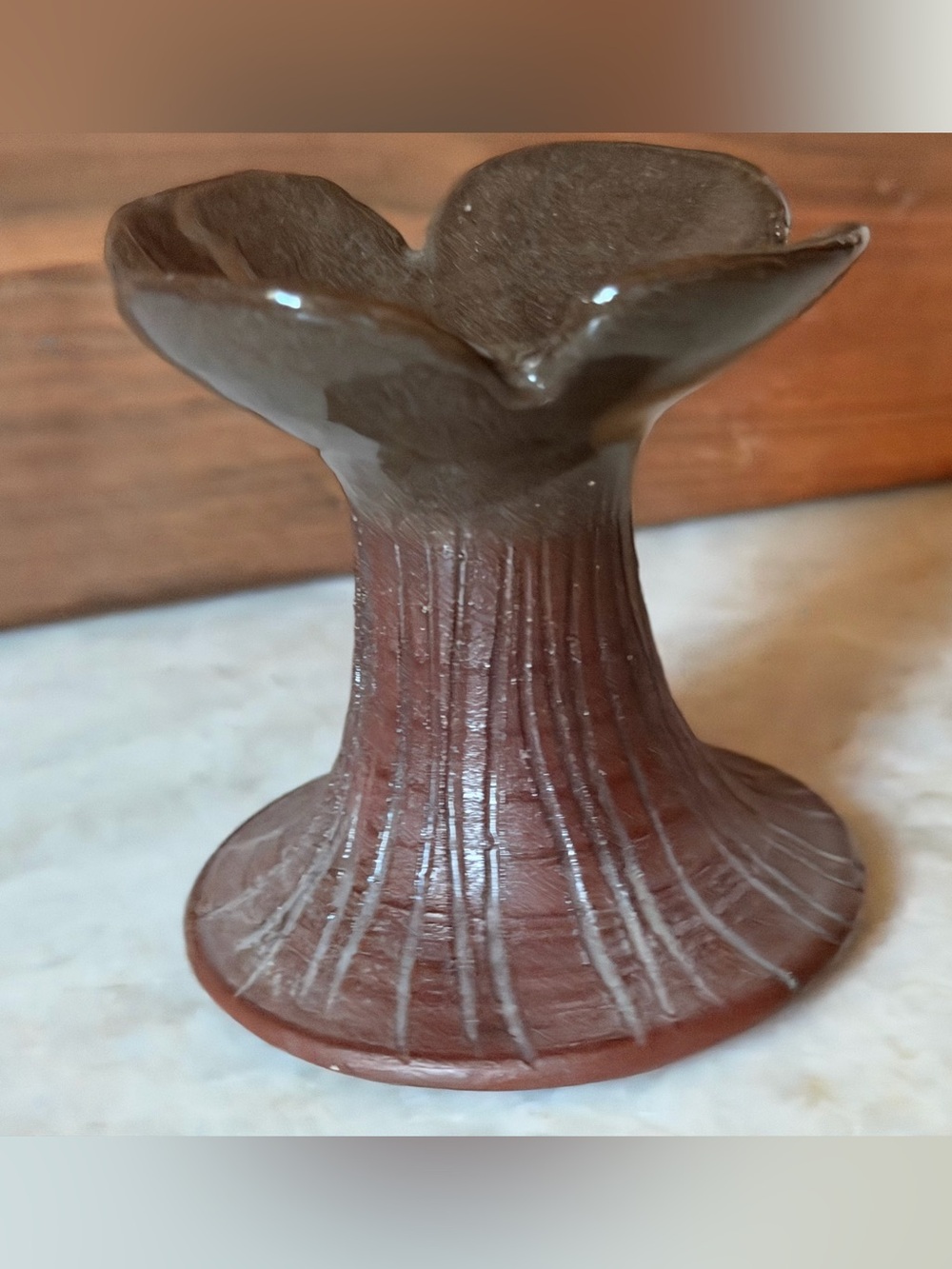 Artist pottery candlestick holder brown